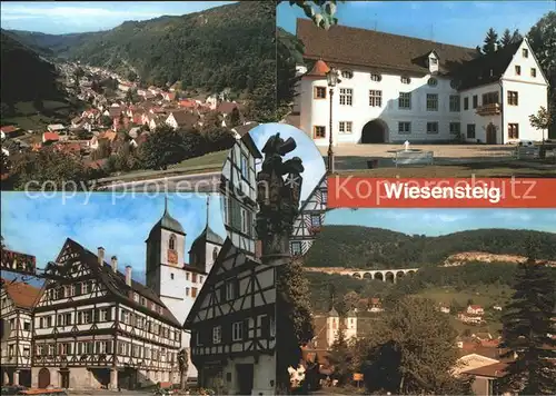 Wiesensteig Gesamtansicht Partie an der Kirche Fachwerkhaus Brunnen Autobahnbruecke Kat. Wiesensteig