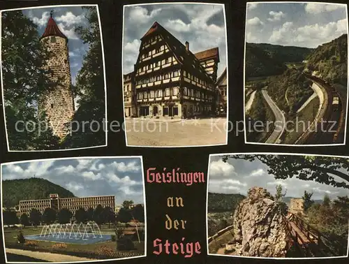 Geislingen Steige oedenturm Alter Zoll Fachwerk Steige Eisenbahn WMV Verwaltungsgebaeude Burgruine Helfenstein Kat. Geislingen an der Steige