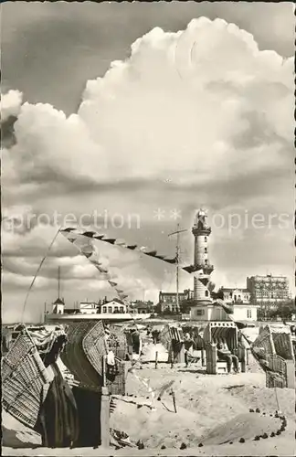 Warnemuende Ostseebad Strandpartie Leuchtturm Kat. Rostock