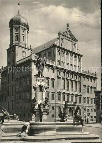 Augsburg Augustusbrunnen mit Rathaus Kat. Augsburg