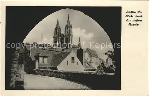 Meissen Elbe Sachsen Kirche durchs aeussere Burgtor gesehen Kat. Meissen