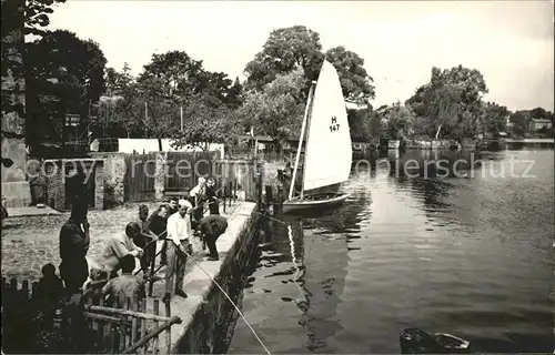 Malchow Partie an der Drehbruecke Segelschiff Kat. Malchow Mecklenburg