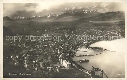 Bregenz Vorarlberg Panorama mit Schweizer Bergen Bodensee Hafen Kat. Bregenz