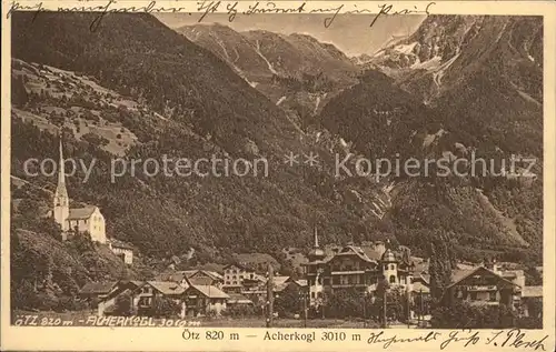 oetz Tirol Ortsansicht mit Kirche Acherkogel Stubaier Alpen Kat. Oetz oetztal