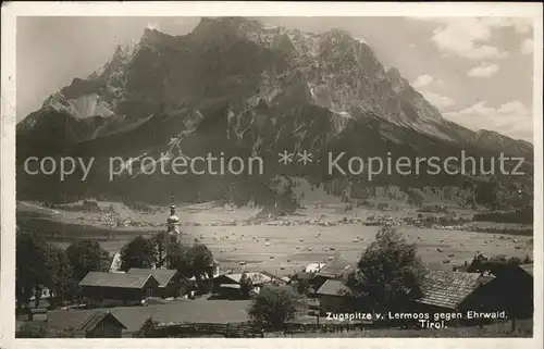 Lermoos Tirol Ortsansicht mit Kirche Zugspitze Blick gegen Ehrwald Kat. Lermoos