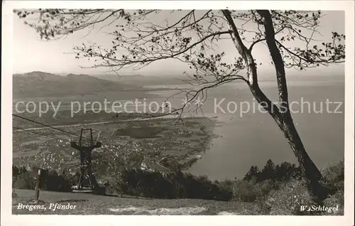 Bregenz Vorarlberg Blick vom Pfaender auf Bodensee Rhein  und Achmuendung Bergbahn Kat. Bregenz