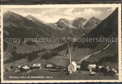 Mittelberg Vorarlberg Ortsansicht mit Kirche und Schafalpenkoepfen Allgaeuer Alpen Kat. Mittelberg