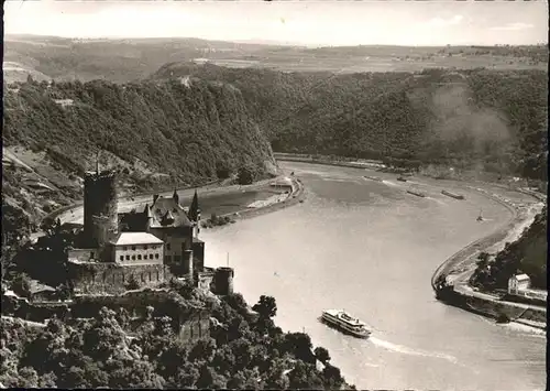 St Goarshausen Burg Katz und die Loreley Rhein Schiff Kat. Sankt Goarshausen