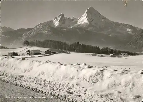 Bischofswiesen Wintersportplatz Blick zum Watzmann Berchtesgadener Alpen Kat. Bischofswiesen