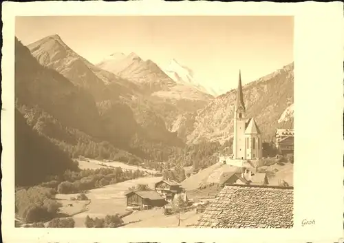 Heiligenblut Kaernten Ortsansicht mit Kirche Grossglockner Handabzug Kat. Heiligenblut