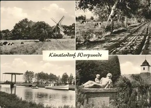 Worpswede Kuenstlerdorf Windmuehle Bruecke Boot Birken Viehweide Kuh Skulptur Kat. Worpswede
