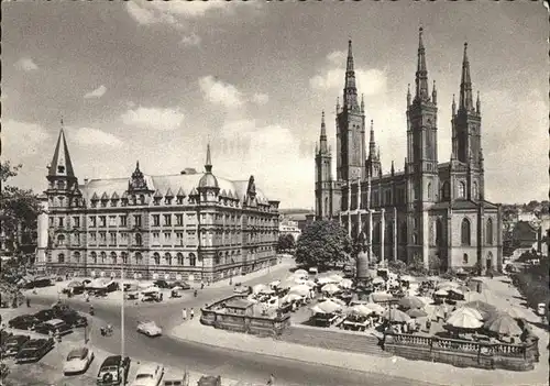 Wiesbaden Marktplatz mit Rathaus und Marktkirche Kat. Wiesbaden