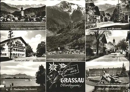 Grassau Chiemgau Gasthof zur Post u.Dorplatz mit Hochplatte (Stempel) / Grassau /Traunstein LKR