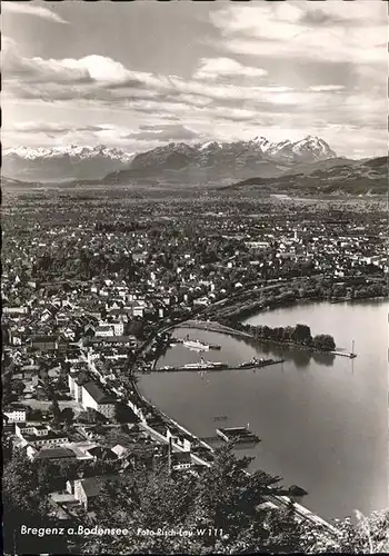 Bregenz Vorarlberg Panorama mit Schweizer Bergen Bodensee Hafen Kat. Bregenz