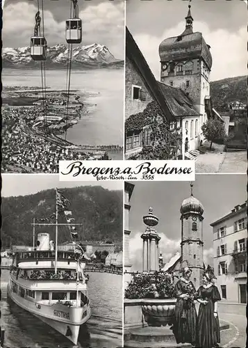 Bregenz Vorarlberg Pfaenderbahn Kabinenbahn Faehrschiff Kirche Brunnen Trachten Turm Kat. Bregenz