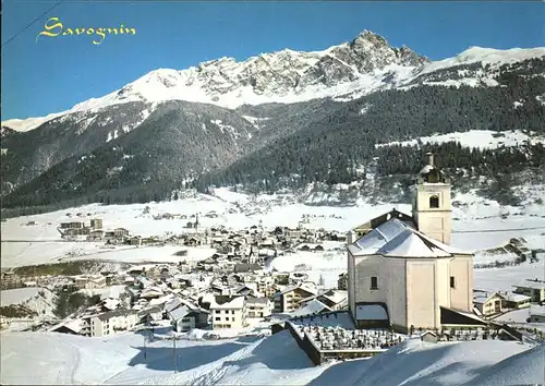 Savognin Ortsansicht mit Kirche Julier Route mit Piz Mitgel Wintersportplatz Kat. Savognin