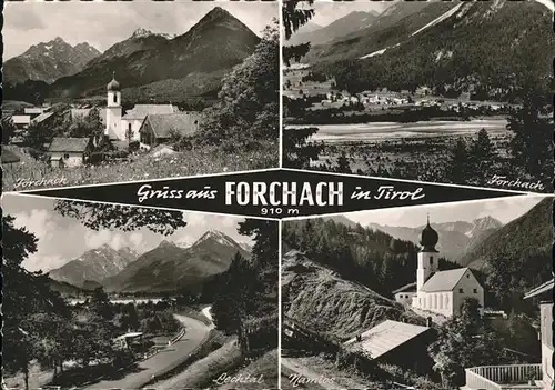 Forchach Ortsansicht mit Kirche Panorama Lechtal Teilansicht Namlos Kat. Forchach