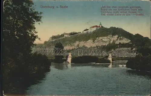 Dornburg Saale Ansicht von der Saale aus Bruecke Schloesser Gedicht Goethe Kat. Dornburg Saale
