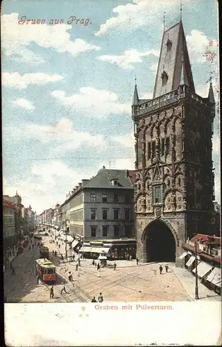 Prag Prahy Prague Graben mit Pulverturm Strassenbahn Kat. Praha