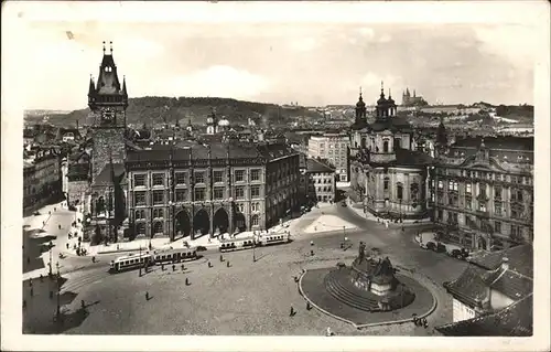 Prag Prahy Prague Staromestska namesti Altstaedter Ring Hus Denkmal Strassenbahn Kat. Praha