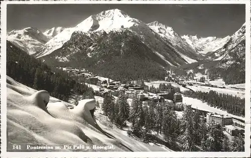 Pontresina mit Piz Palue und Rosegtal Wintersportplatz Kat. Pontresina