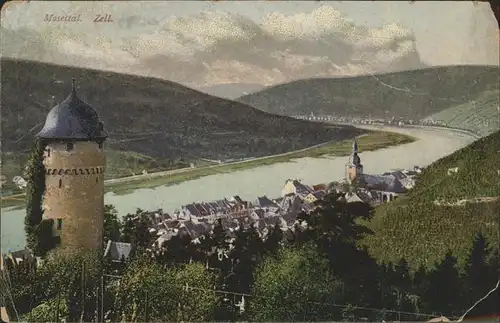 Zell Mosel Pulverturm Blick ins Moseltal Kat. Zell (Mosel)