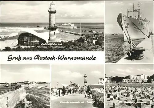 Rostock Mecklenburg Vorpommern Warnemuende Schiff Promenade Strand Leuchtturm Kat. Rostock