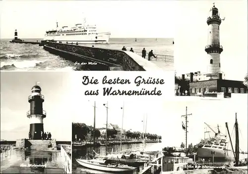 Warnemuende Ostseebad Leuchtturm Mole Dampfschiffe Kat. Rostock