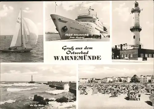 Warnemuende Ostseebad Leuchtturm Mole Segelschiff Dampfschiff Kat. Rostock