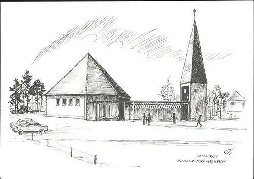 Weitramsdorf Weidach Kath. Kirche Kuenstlerkarte Zeichnung Kat. Weitramsdorf