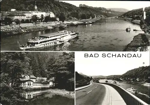 Bad Schandau Teilansicht Ausflugsschiff Gaststaette Lichtenhainer Wasserfall Neue Hochstrasse Kat. Bad Schandau