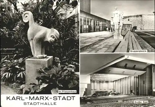 Karl Marx Stadt Stadthalle Grosser Saal Gruppenplastik Im Pflanzenhaus Kat. Chemnitz