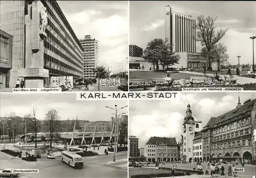 Karl Marx Stadt KaKarl Marx Allee Stadthalle Interhotel Omnibusbahnhof Markt Kat. Chemnitz