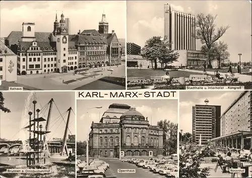 Karl Marx Stadt Rathaus Stadthalle Interhotel Brunnen Opernhaus Rosenhof Kat. Chemnitz