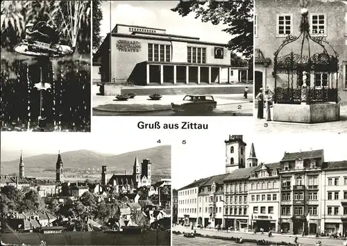 Zittau Schleifermaennelbrunnen Theater Gruener Born uebersicht Platz der Jugend Kat. Zittau