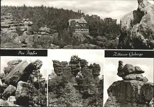 Zittau Toepferbaude Felsbildungen Papagei Felsentor Bruetende Henne im Zittauer Gebirge Kat. Zittau