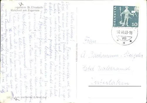 Walchwil Gesamtansicht mit Zugersee und Rigi Erholungsheim St. Elisabeth Kat. Walchwil