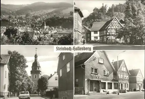 Steinbach Hallenberg Gesamtansicht Strassenpartie Fachwerkhaus Hallenburg Kirche Cafe Kat. Steinbach Hallenberg