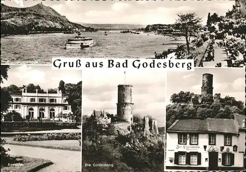 Bad Godesberg Rheinpromenade Dampfer Redoute Park Godesburg Gasthaus Zur Lindenwirtin Kat. Bonn