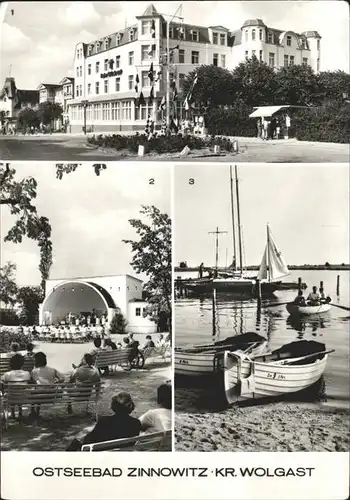 Zinnowitz Ostseebad Usedom Erholungsheim "Glueck auf" Konzertpavillon Hafen am Achterwasser Boot Kat. Zinnowitz