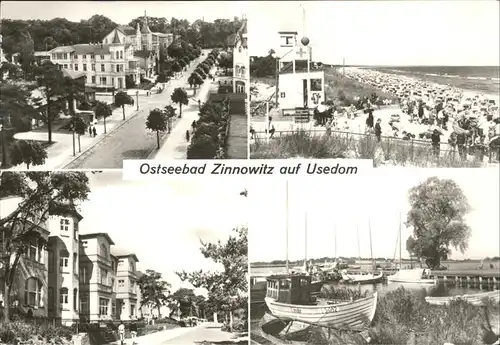 Zinnowitz Ostseebad Usedom Karl Marx Strasse Strand Strandpromenade Hafen am Achterwasser Boot Kat. Zinnowitz