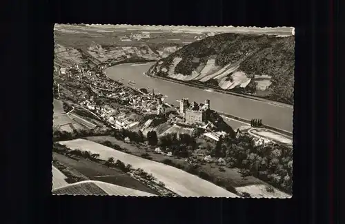 Oberwesel Rhein mit Ruine Schoenberg Fliegeraufnahme Kupfertiefdruck / Oberwesel /Rhein-Hunsrueck-Kreis LKR