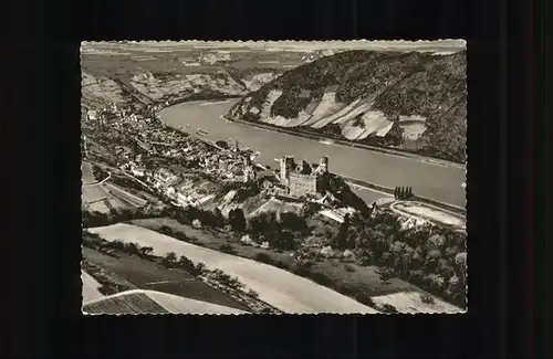 Oberwesel Rhein mit Ruine Schoenberg Fliegeraufnahme Kupfertiefdruck / Oberwesel /Rhein-Hunsrueck-Kreis LKR