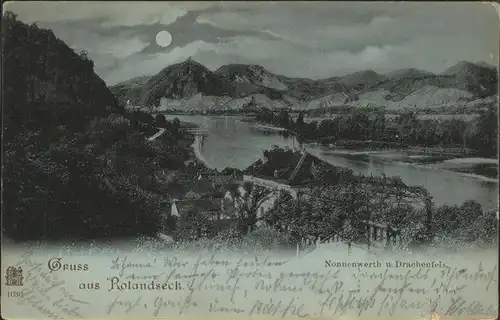 Rolandseck Nonnenwerth Drachenfels bei Nacht Kat. Remagen