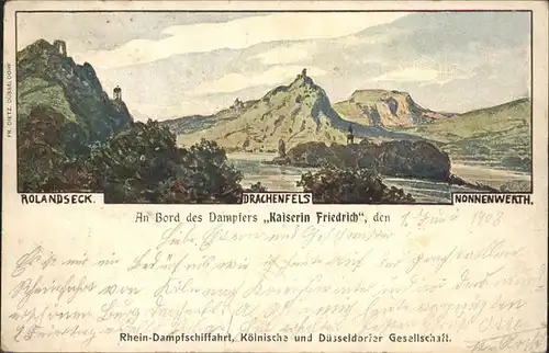 Rolandseck Drachenfels Nonnenwerth Kuenstlerkarte Kat. Remagen