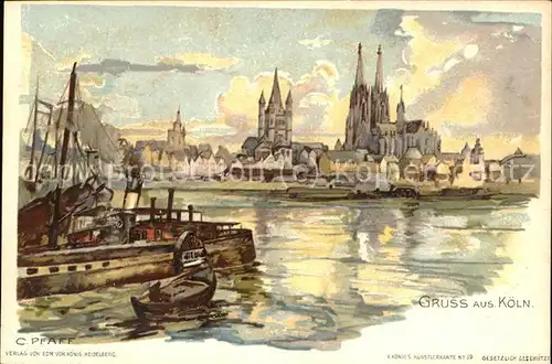 Koeln Rhein Blick zum Dom (Kuenstlerkarte v.C.Pfaff) Kat. Koeln