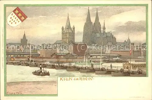 Koeln Rhein Blick zum Dom (Kuenstlerkarte v.Franz Hein) Kat. Koeln