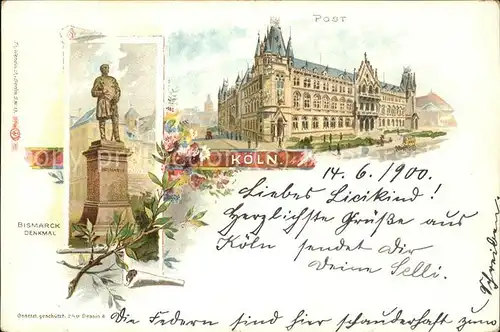 Koeln Rhein Bismarck Denkmal u.Post Kat. Koeln