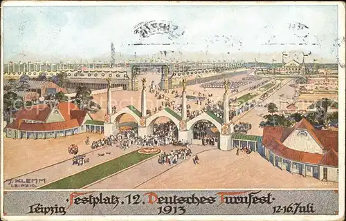 Leipzig Festplatz waehrend des Deutschen Turnfest v.12. 16.Juli 1913 (Sonderstempel) Kat. Leipzig