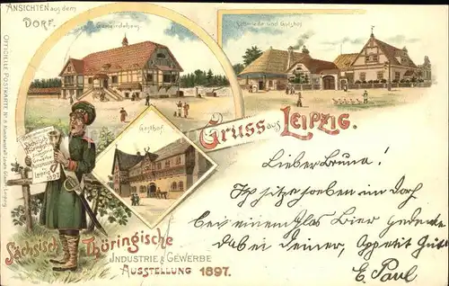 Leipzig Schmiede u.Gasthof waehrend der Saechs.Thuer.Industrie & Gewerbe Ausstellung 1897 (Bahnpoststempel) Kat. Leipzig